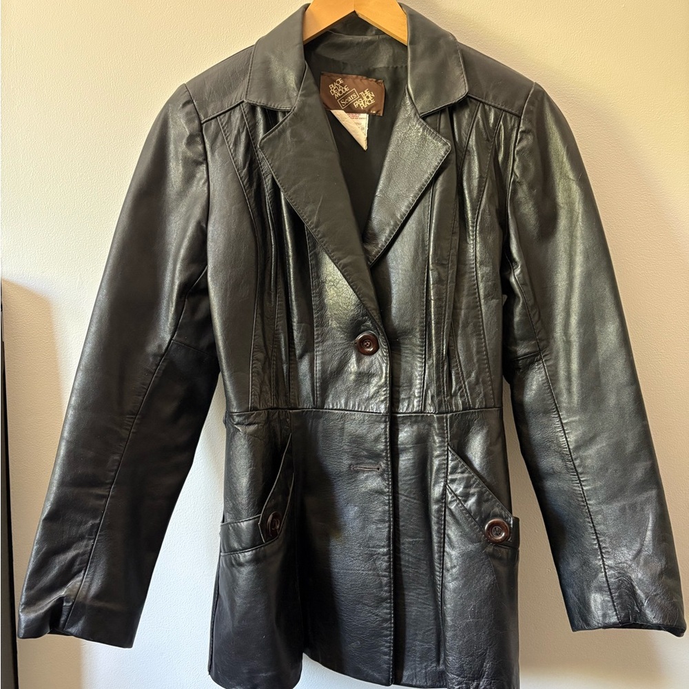 Sears Black Leather Blazer Jacket with Button Pockets